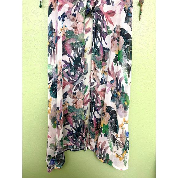 LUXXEL Floral Tropical Vacation Print V Neck Lightweight Flowy Maxi Dress Size M - Picture 6 of 11